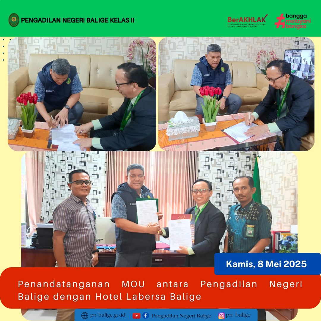 PENANDATANGANAN MOU ANTARA PENGADILAN NEGERI BALIGE DENGAN HOTEL LABERSA BALIGE DALAM RANGKA PENINGKATAN PELAYANAN PERHOTELAN